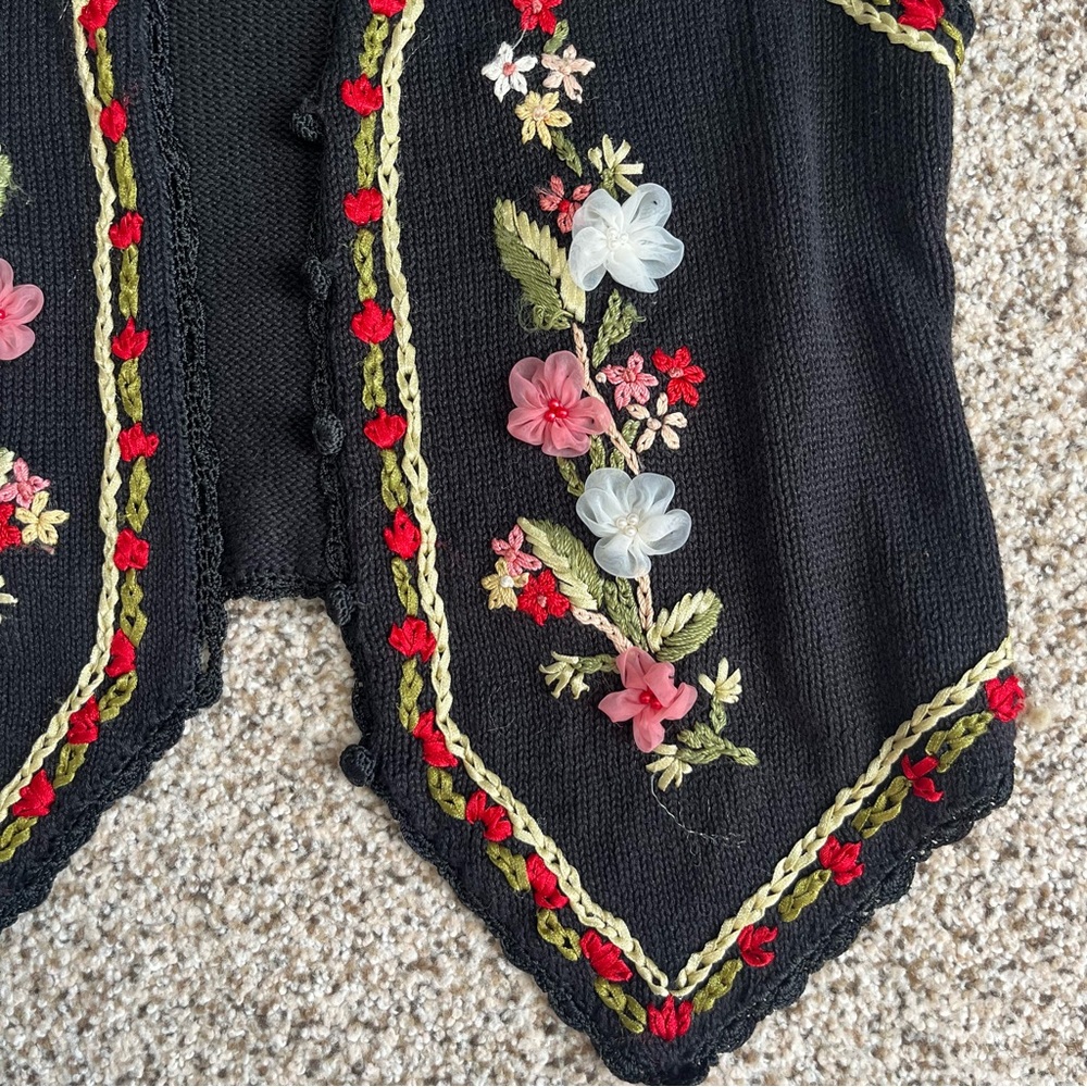 Black Floral Embroidered Vest
